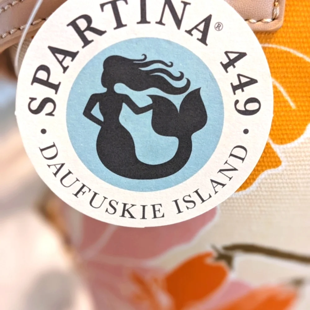 Spartina 449 Pink and Orange Floral Tote Bag with Leather Handles. NWT
